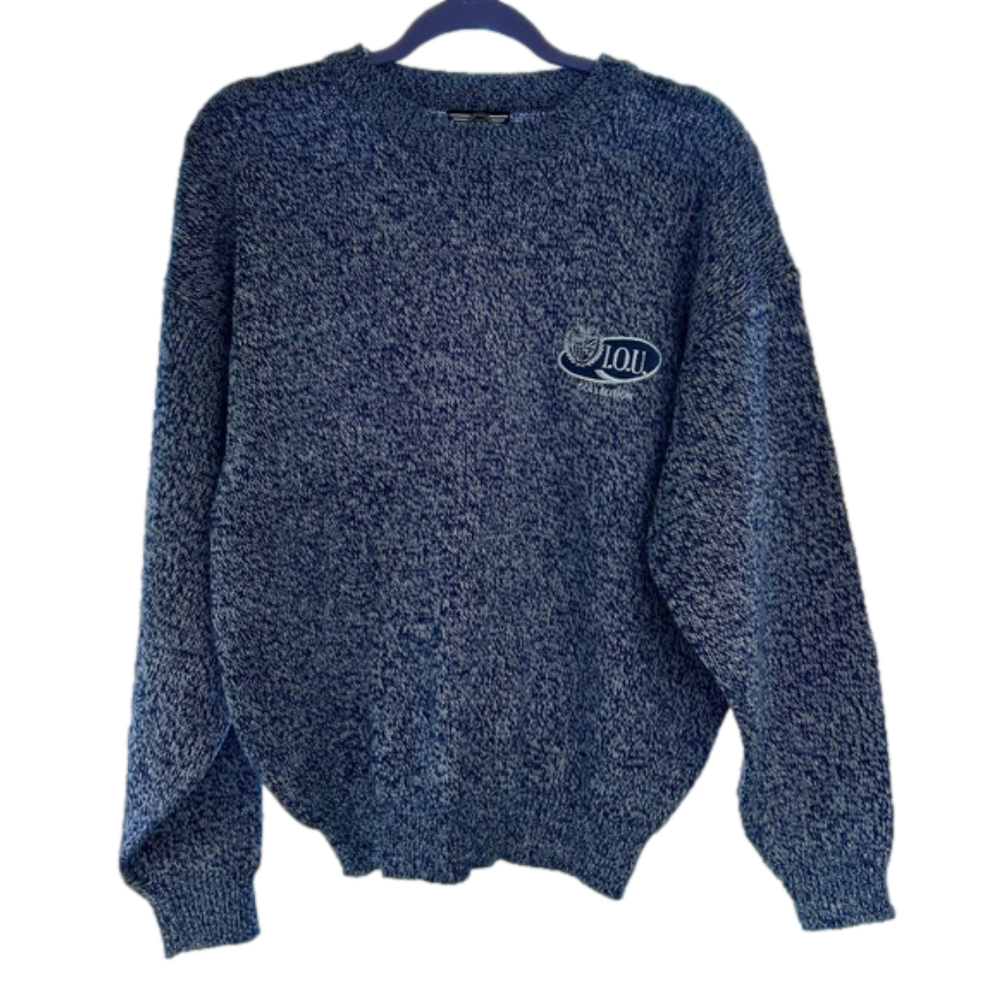 I.O.U. Vintage 90’s Heather Blue Small Long Sleeve Crew Neck Knit Sweater Mens